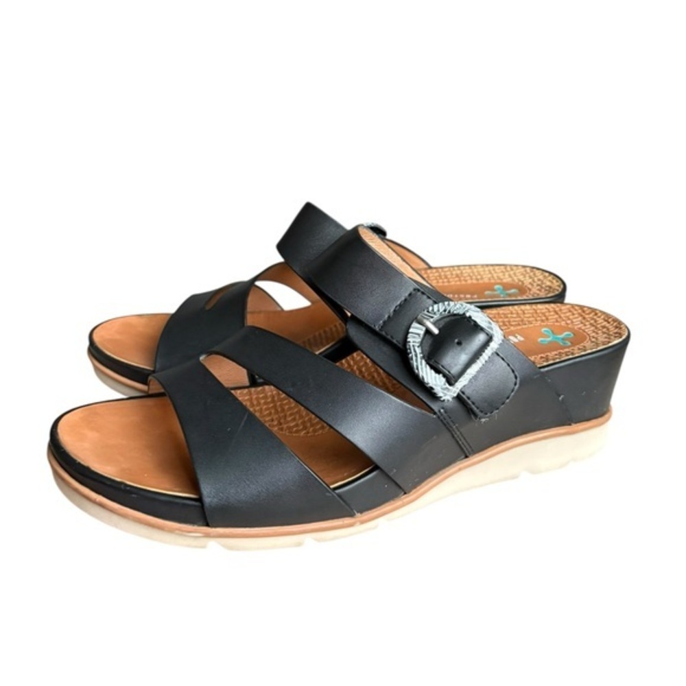 BareTraps Sandals Womens Laralee Slides Cork Wedge black  Faux Leather size 9